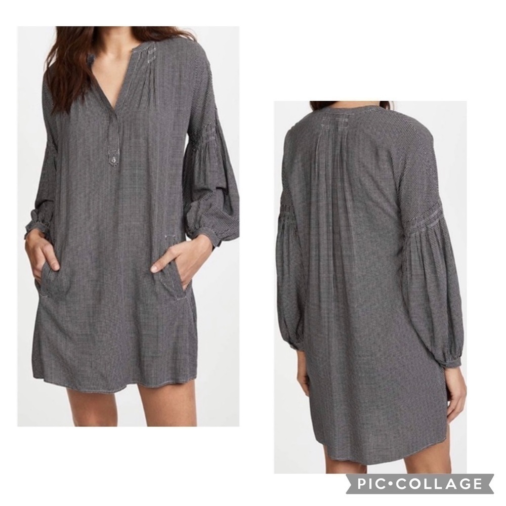 JOIE Women’s Black White STAR PRINT TUNIC DRESS Long Balloon Sleeves Size XS